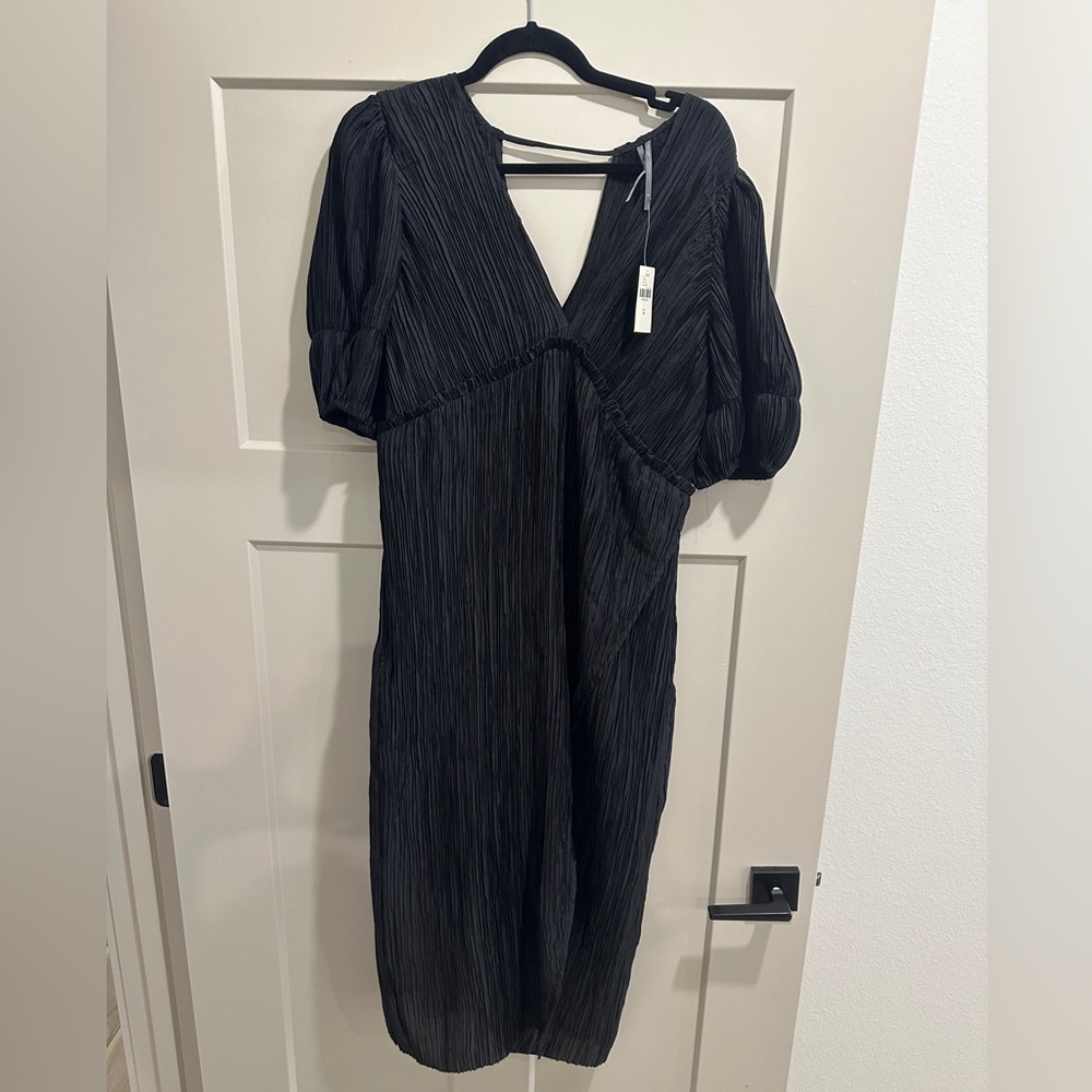 NWT Anthropologie Black Midi Pleated Wrap Dress